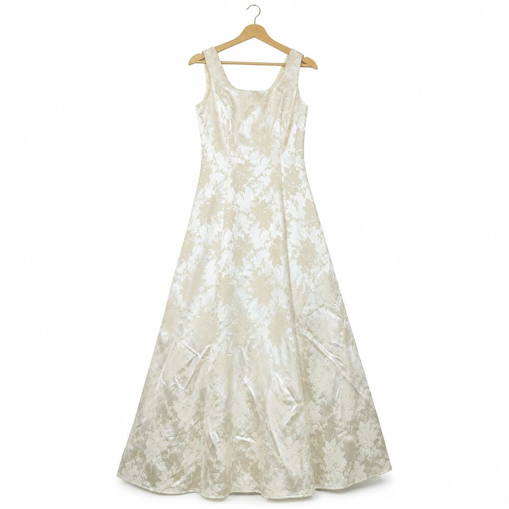 VTG Scott McClintock Wedding Dress Size 6 Ivory Floral Brocade Full Skirt Gown